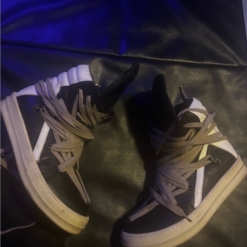 Rick Owens Black and White High-Top Sneakers